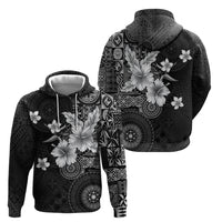 Hawaii Tapa Pattern With Black Hibiscus Zip Hoodie