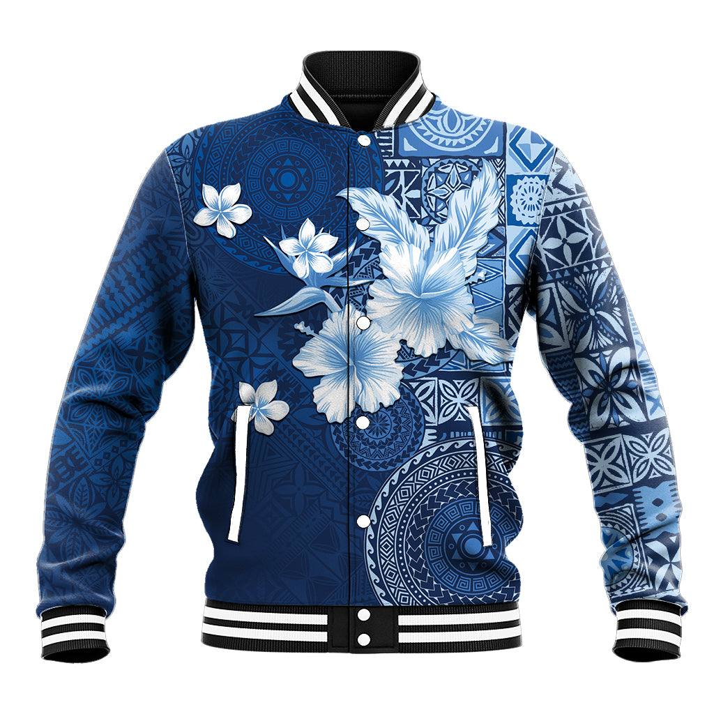 Hawaii Tapa Pattern With Navy Hibiscus Baseball Jacket LT05 Unisex Navy - Polynesian Pride