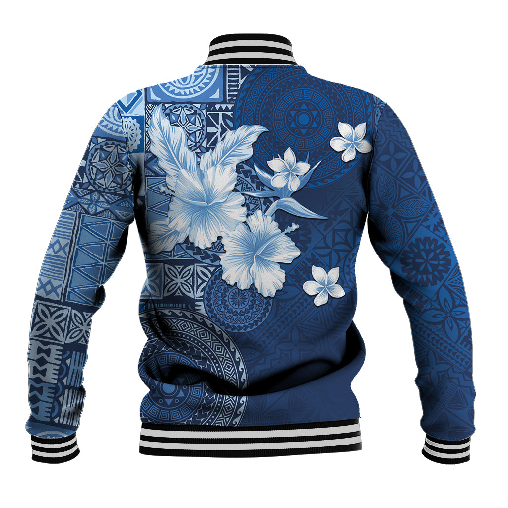 Hawaii Tapa Pattern With Navy Hibiscus Baseball Jacket LT05 - Polynesian Pride