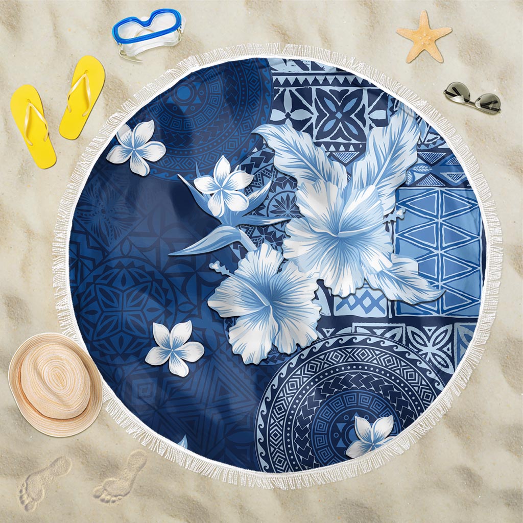 Hawaii Tapa Pattern With Navy Hibiscus Beach Blanket LT05 One Size 150cm Navy - Polynesian Pride