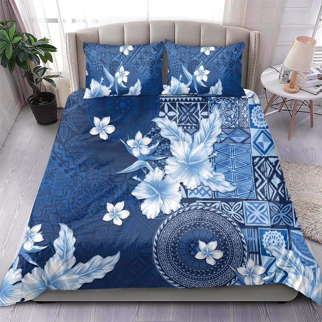 Hawaii Tapa Pattern With Navy Hibiscus Bedding Set LT05 - Polynesian Pride