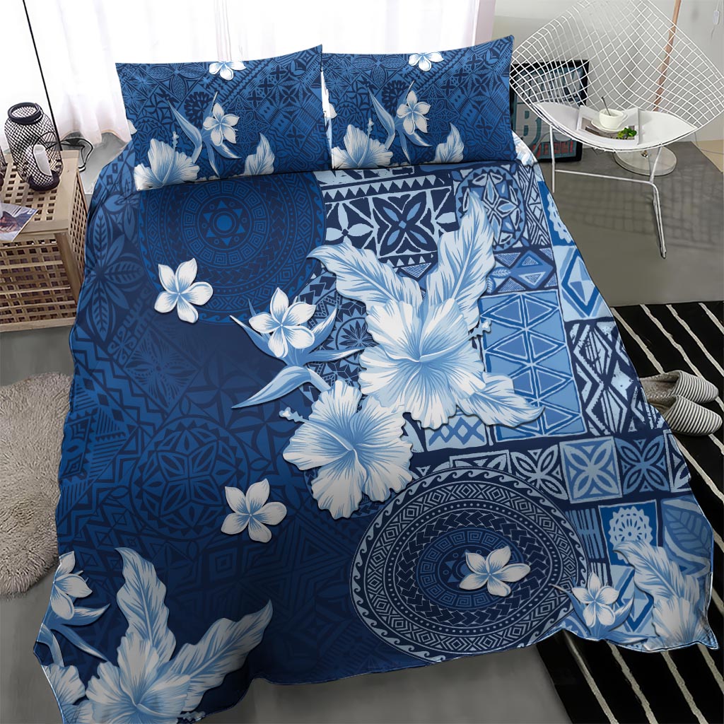 Hawaii Tapa Pattern With Navy Hibiscus Bedding Set LT05 - Polynesian Pride