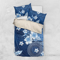 Hawaii Tapa Pattern With Navy Hibiscus Bedding Set LT05 US Twin 172cm x 218cm Navy - Polynesian Pride