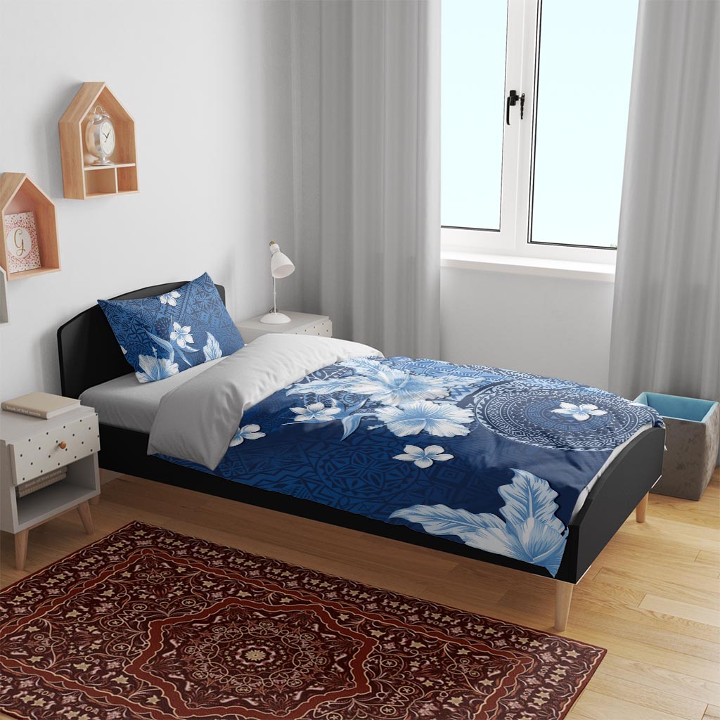 Hawaii Tapa Pattern With Navy Hibiscus Bedding Set LT05 - Polynesian Pride