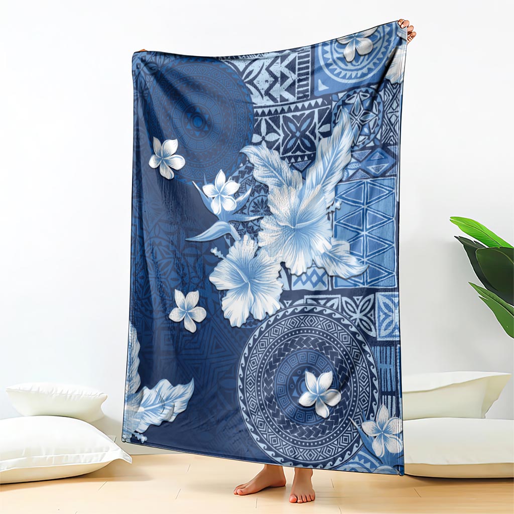 Hawaii Tapa Pattern With Navy Hibiscus Blanket LT05 - Polynesian Pride