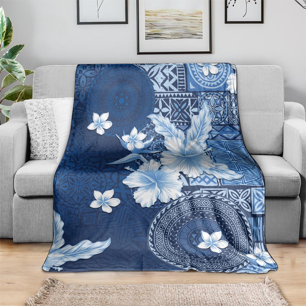 Hawaii Tapa Pattern With Navy Hibiscus Blanket LT05 - Polynesian Pride