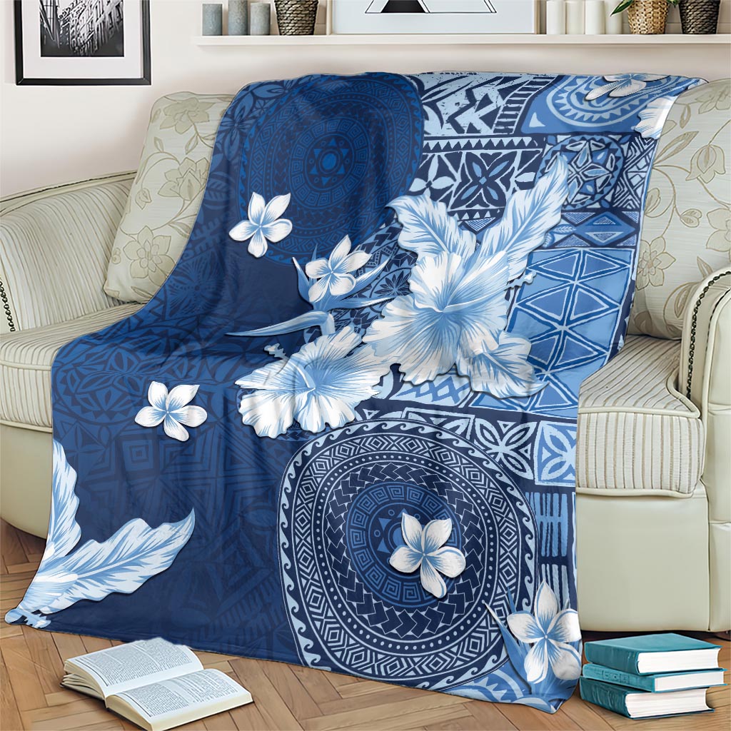 Hawaii Tapa Pattern With Navy Hibiscus Blanket LT05 - Polynesian Pride