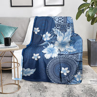Hawaii Tapa Pattern With Navy Hibiscus Blanket LT05 - Polynesian Pride
