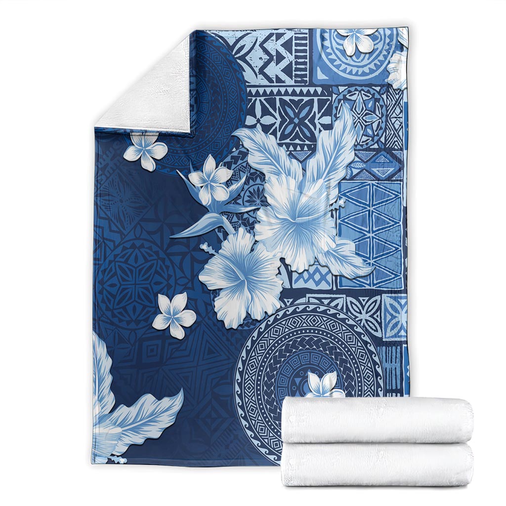 Hawaii Tapa Pattern With Navy Hibiscus Blanket LT05 - Polynesian Pride