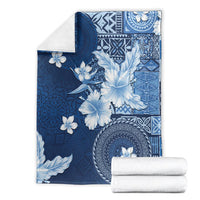 Hawaii Tapa Pattern With Navy Hibiscus Blanket LT05 - Polynesian Pride