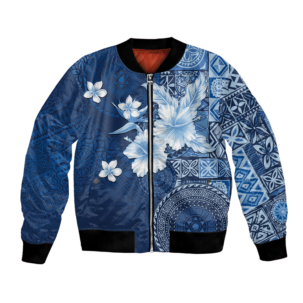 Hawaii Tapa Pattern With Navy Hibiscus Bomber Jacket LT05 Unisex Navy - Polynesian Pride