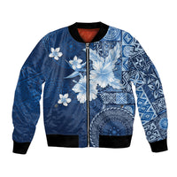 Hawaii Tapa Pattern With Navy Hibiscus Bomber Jacket LT05 Unisex Navy - Polynesian Pride