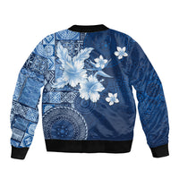 Hawaii Tapa Pattern With Navy Hibiscus Bomber Jacket LT05 - Polynesian Pride
