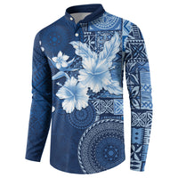 Hawaii Tapa Pattern With Navy Hibiscus Button Sweatshirt LT05 - Polynesian Pride