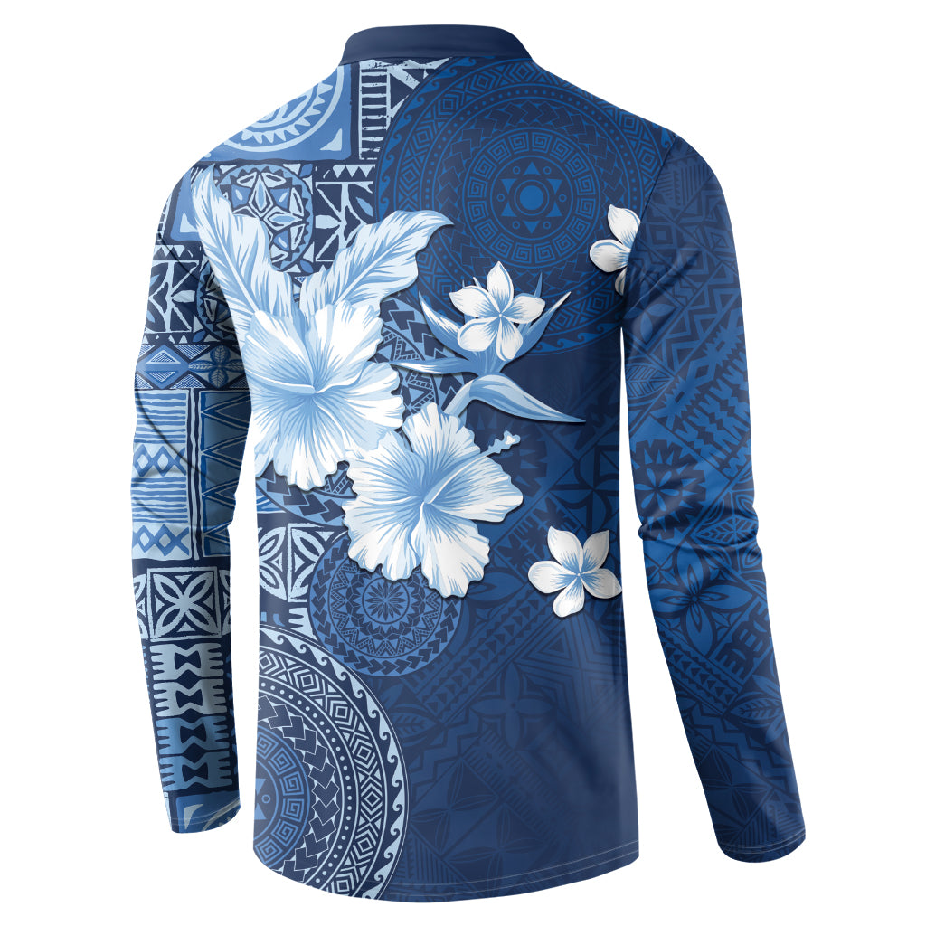 Hawaii Tapa Pattern With Navy Hibiscus Button Sweatshirt LT05 - Polynesian Pride