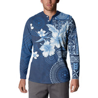 Hawaii Tapa Pattern With Navy Hibiscus Button Sweatshirt LT05 - Polynesian Pride