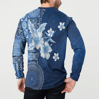 Hawaii Tapa Pattern With Navy Hibiscus Button Sweatshirt LT05 - Polynesian Pride