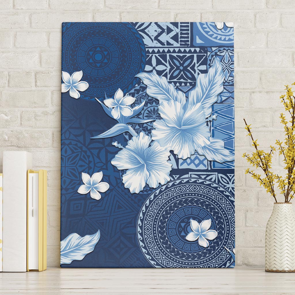 Hawaii Tapa Pattern With Navy Hibiscus Canvas Wall Art LT05 Without Frame Navy - Polynesian Pride