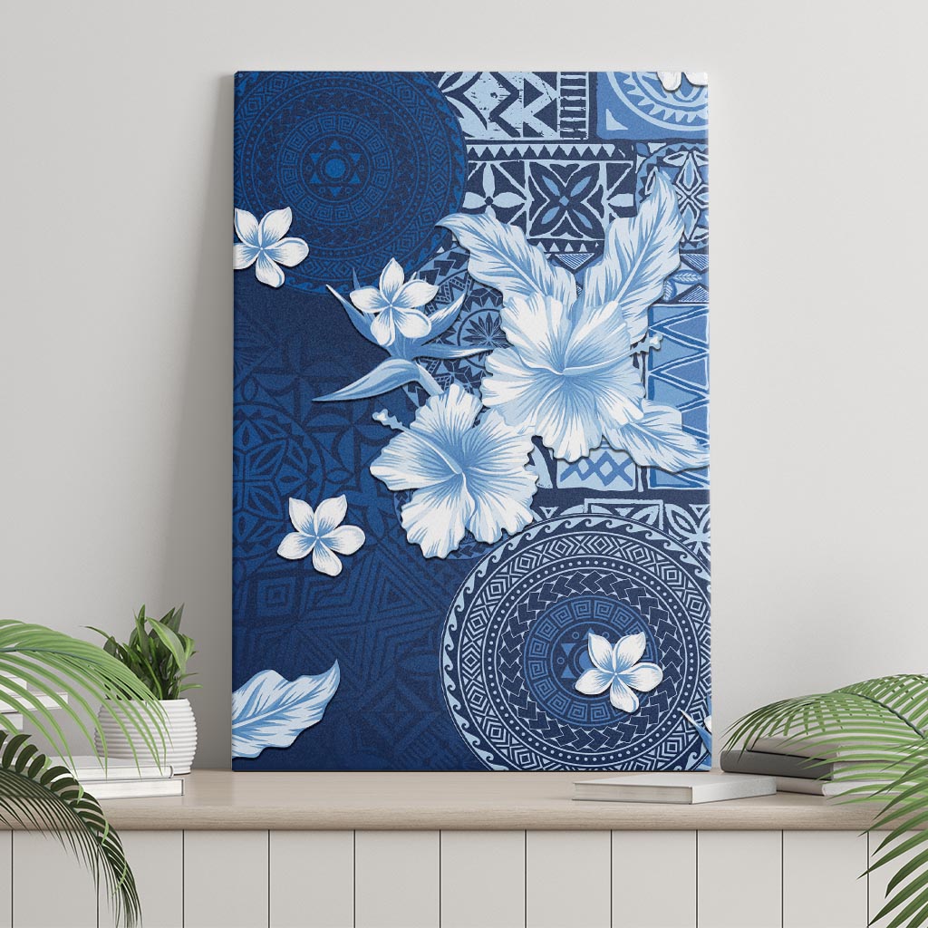 Hawaii Tapa Pattern With Navy Hibiscus Canvas Wall Art LT05 - Polynesian Pride