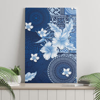 Hawaii Tapa Pattern With Navy Hibiscus Canvas Wall Art LT05 - Polynesian Pride