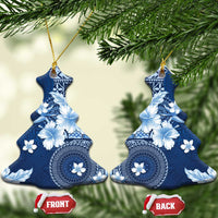 Hawaii Tapa Pattern With Navy Hibiscus Ceramic Ornament LT05 Christmas Tree Navy - Polynesian Pride