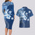Hawaii Tapa Pattern With Navy Hibiscus Couples Matching Long Sleeve Bodycon Dress and Hawaiian Shirt