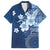 Hawaii Tapa Pattern With Navy Hibiscus Family Matching Long Sleeve Bodycon Dress and Hawaiian Shirt