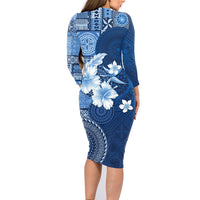 Hawaii Tapa Pattern With Navy Hibiscus Family Matching Long Sleeve Bodycon Dress and Hawaiian Shirt LT05 - Polynesian Pride