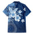 Hawaii Tapa Pattern With Navy Hibiscus Family Matching Off The Shoulder Long Sleeve Dress and Hawaiian Shirt