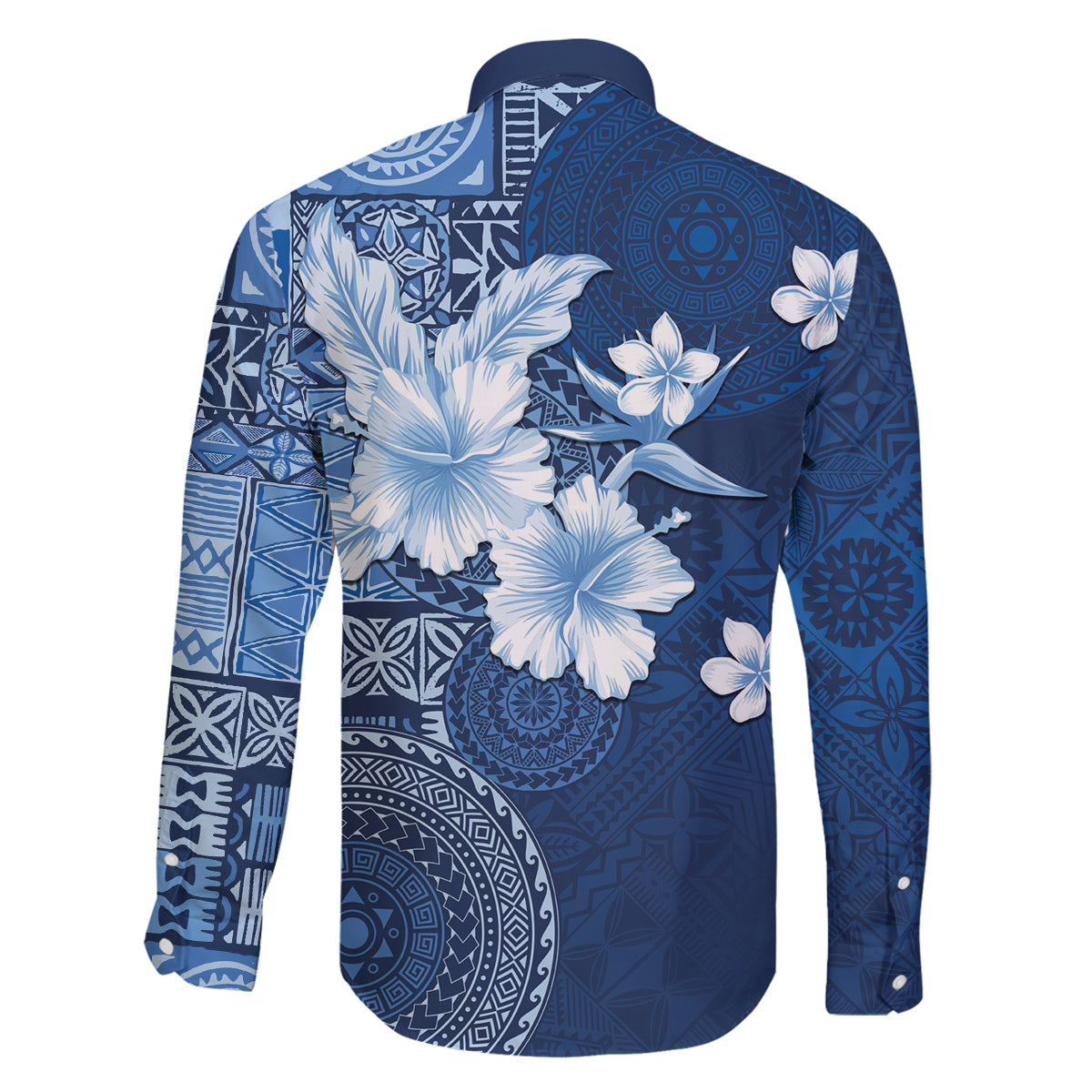 Hawaii Tapa Pattern With Navy Hibiscus Family Matching Off The Shoulder Long Sleeve Dress and Hawaiian Shirt