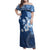 Hawaii Tapa Pattern With Navy Hibiscus Family Matching Off Shoulder Maxi Dress and Hawaiian Shirt