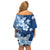 Hawaii Tapa Pattern With Navy Hibiscus Family Matching Off Shoulder Short Dress and Hawaiian Shirt