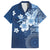 Hawaii Tapa Pattern With Navy Hibiscus Family Matching Short Sleeve Bodycon Dress and Hawaiian Shirt