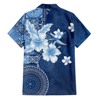 Hawaii Tapa Pattern With Navy Hibiscus Family Matching Short Sleeve Bodycon Dress and Hawaiian Shirt LT05 - Polynesian Pride