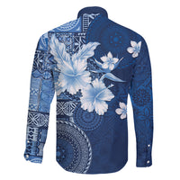 Hawaii Tapa Pattern With Navy Hibiscus Family Matching Short Sleeve Bodycon Dress and Hawaiian Shirt LT05 - Polynesian Pride