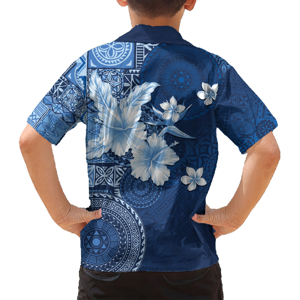 Hawaii Tapa Pattern With Navy Hibiscus Family Matching Summer Maxi Dress and Hawaiian Shirt LT05 - Polynesian Pride