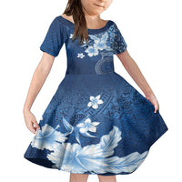 Hawaii Tapa Pattern With Navy Hibiscus Family Matching Summer Maxi Dress and Hawaiian Shirt LT05 Daughter's Dress Navy - Polynesian Pride