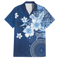 Hawaii Tapa Pattern With Navy Hibiscus Family Matching Summer Maxi Dress and Hawaiian Shirt LT05 Dad's Shirt - Short Sleeve Navy - Polynesian Pride