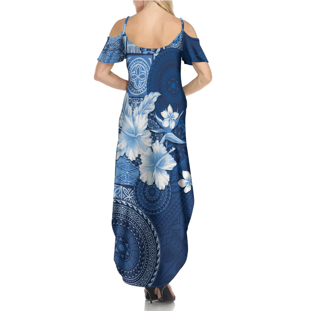 Hawaii Tapa Pattern With Navy Hibiscus Family Matching Summer Maxi Dress and Hawaiian Shirt LT05 - Polynesian Pride