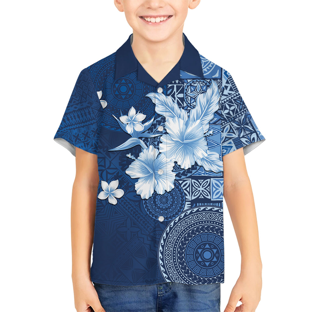 Hawaii Tapa Pattern With Navy Hibiscus Family Matching Summer Maxi Dress and Hawaiian Shirt LT05 Son's Shirt Navy - Polynesian Pride