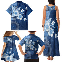 Hawaii Tapa Pattern With Navy Hibiscus Family Matching Tank Maxi Dress and Hawaiian Shirt
