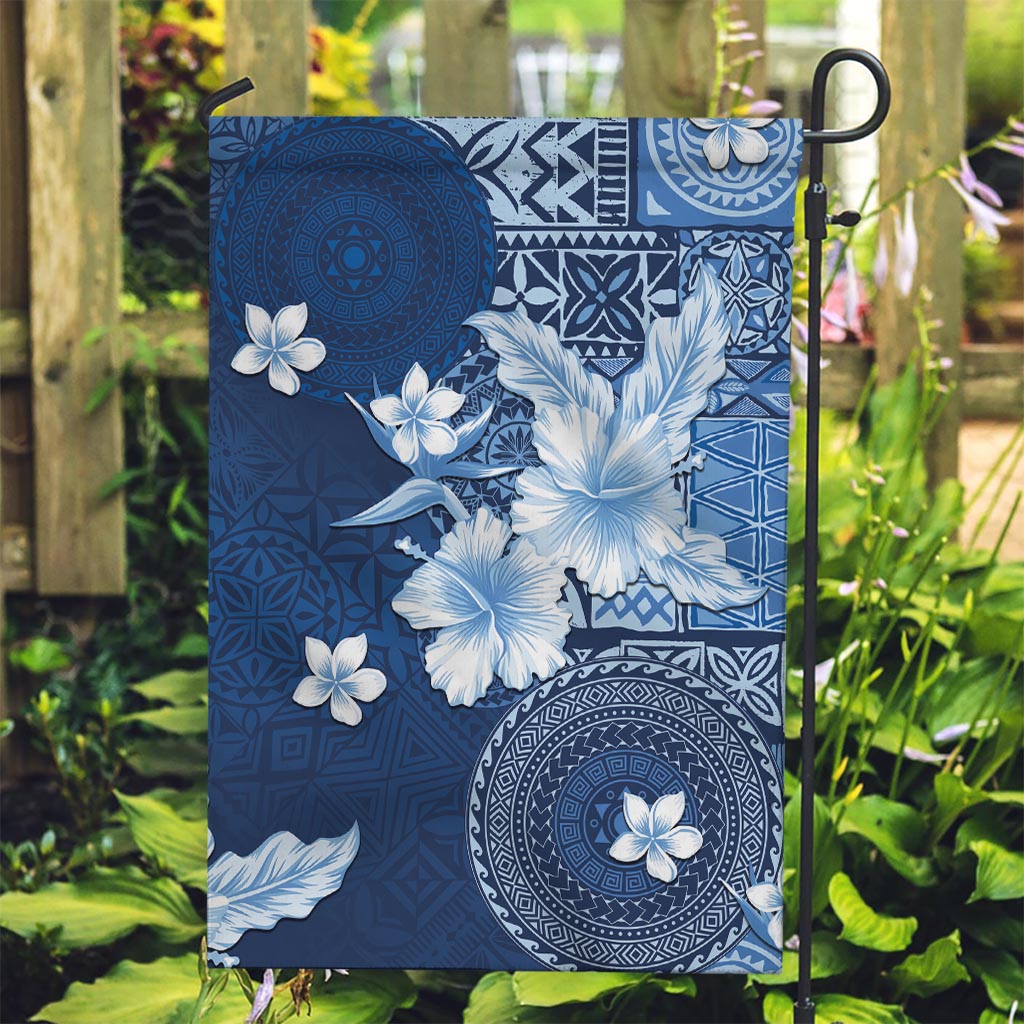 Hawaii Tapa Pattern With Navy Hibiscus Garden Flag LT05 Garden Flag Navy - Polynesian Pride