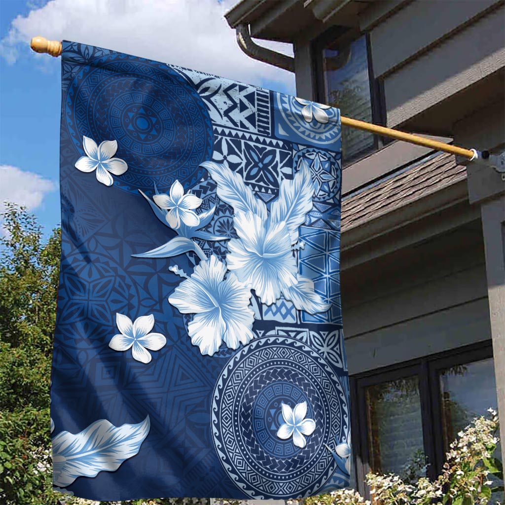 Hawaii Tapa Pattern With Navy Hibiscus Garden Flag LT05 - Polynesian Pride