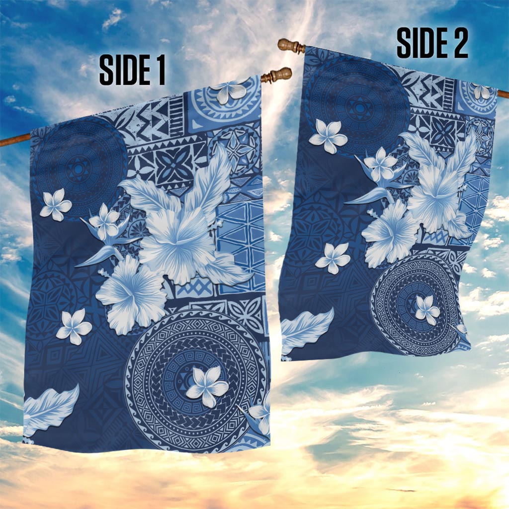 Hawaii Tapa Pattern With Navy Hibiscus Garden Flag LT05 - Polynesian Pride