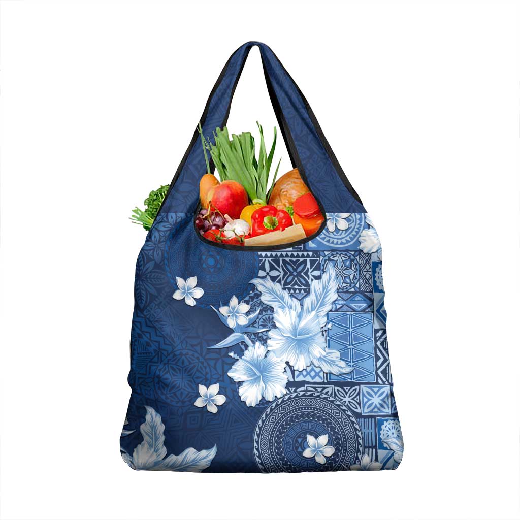 Hawaii Tapa Pattern With Navy Hibiscus Grocery Bag LT05 1-pack One Size Navy - Polynesian Pride