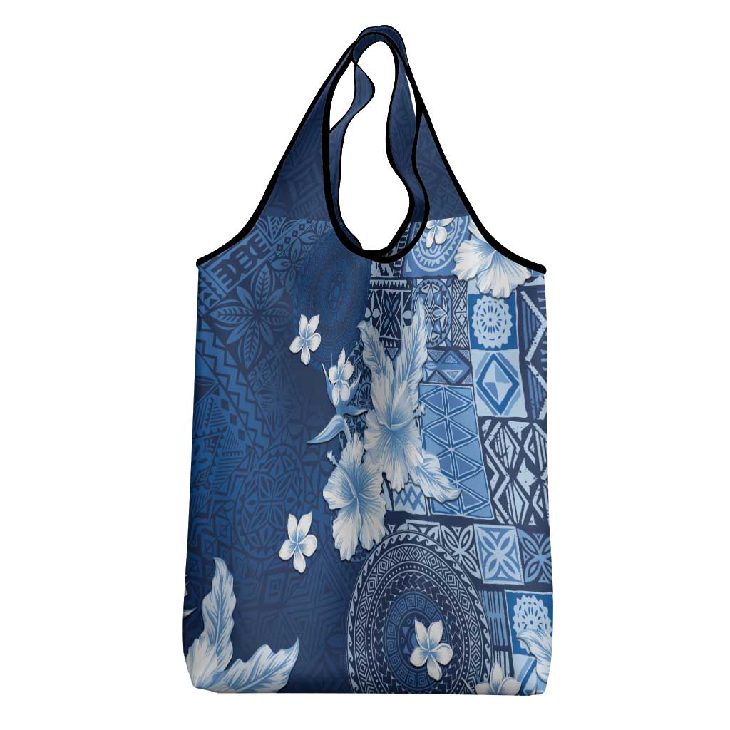 Hawaii Tapa Pattern With Navy Hibiscus Grocery Bag LT05 - Polynesian Pride