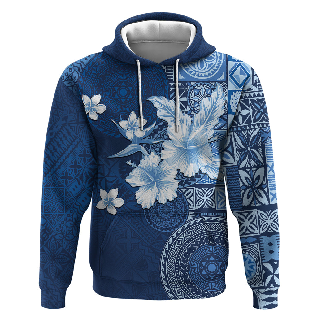 Hawaii Tapa Pattern With Navy Hibiscus Hoodie