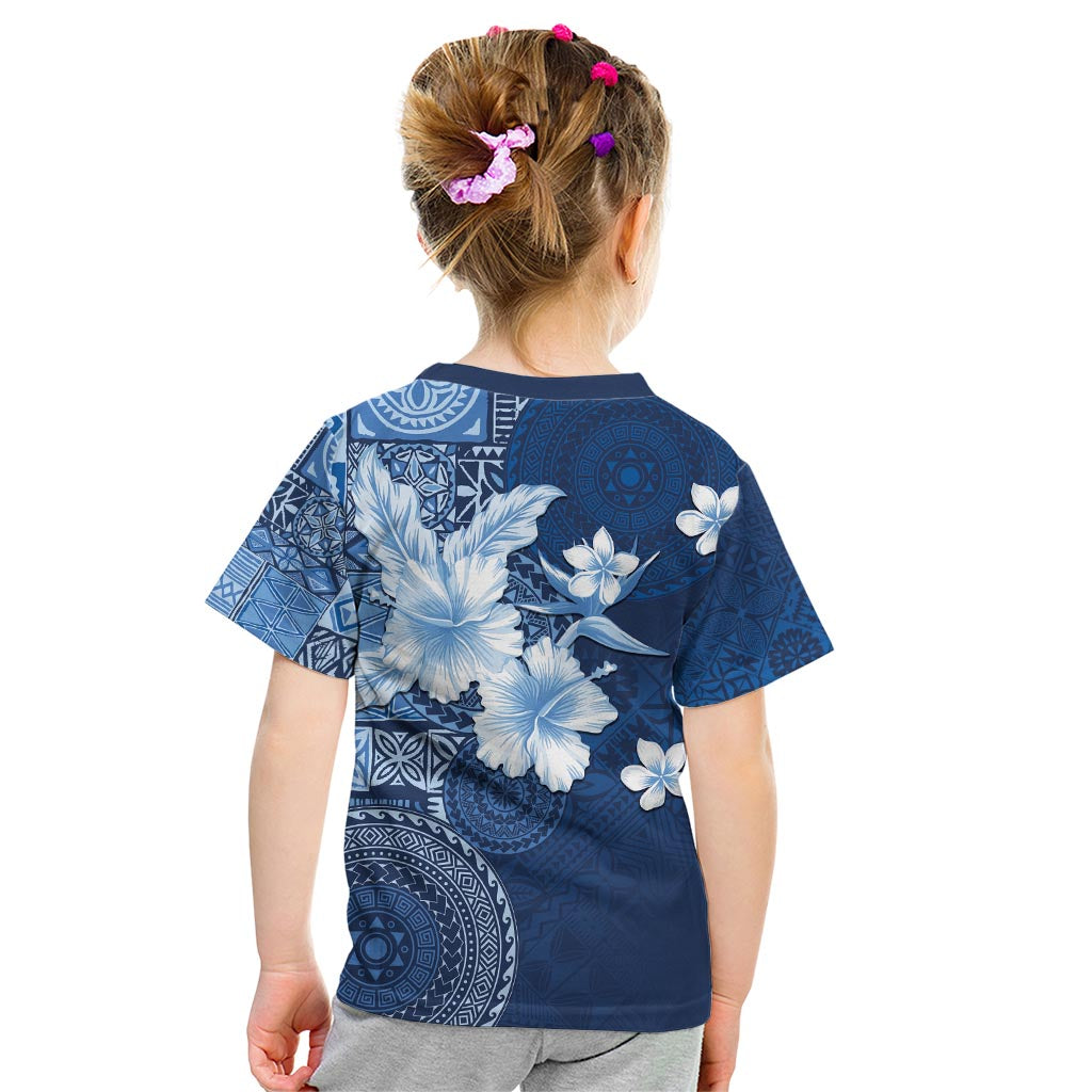 Hawaii Tapa Pattern With Navy Hibiscus Kid T Shirt