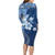 Hawaii Tapa Pattern With Navy Hibiscus Long Sleeve Bodycon Dress