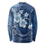 Hawaii Tapa Pattern With Navy Hibiscus Long Sleeve Shirt